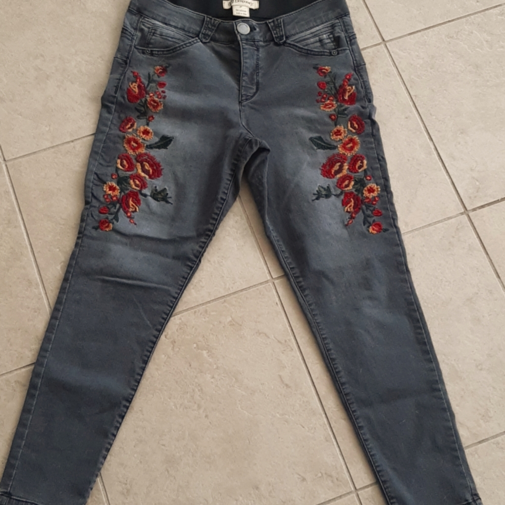 Democracy Absolution gray embroidered skinny jeans